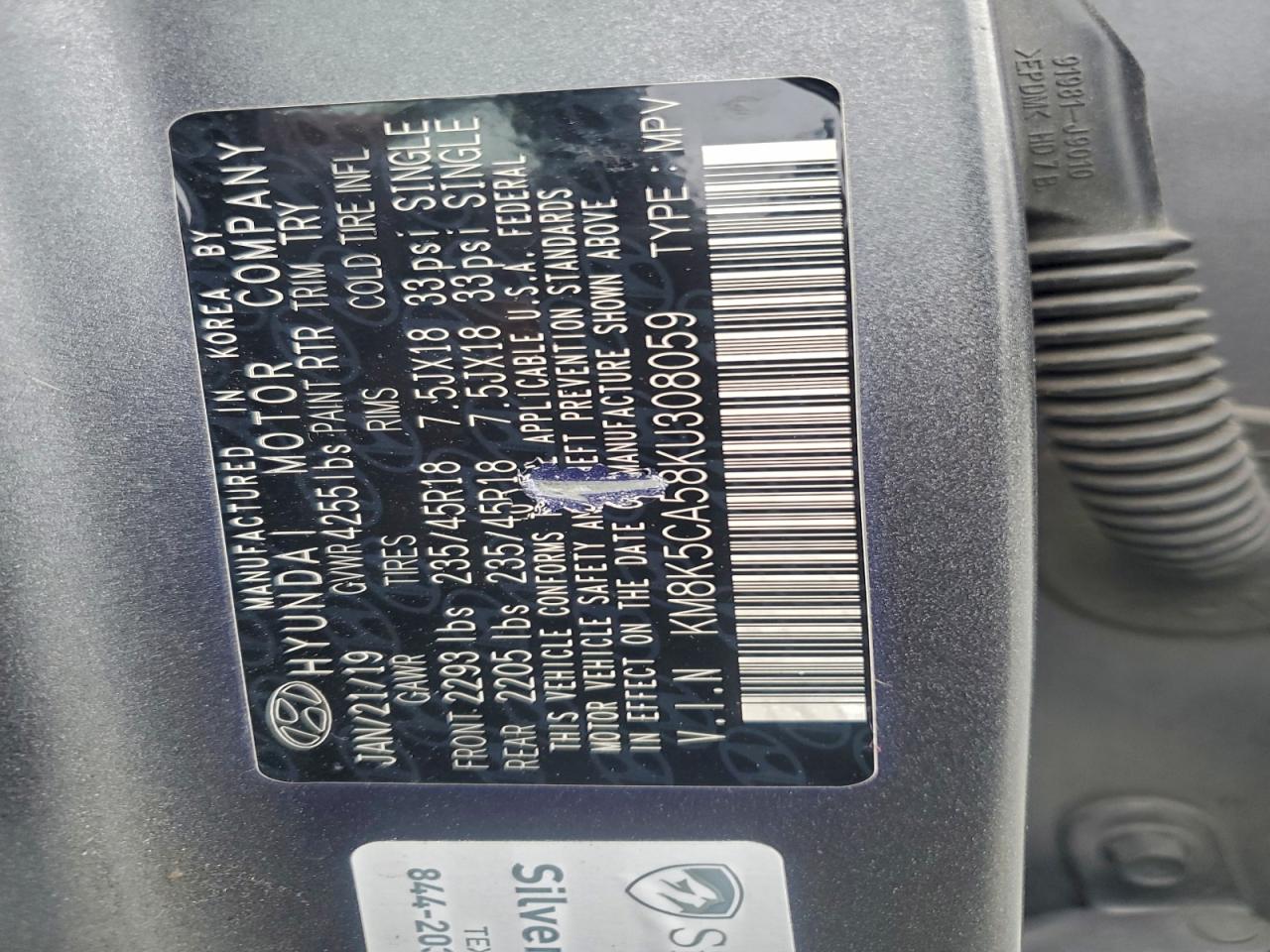 2019 Hyundai Kona Ultimate VIN: KM8K5CA58KU308059 Lot: 93717025