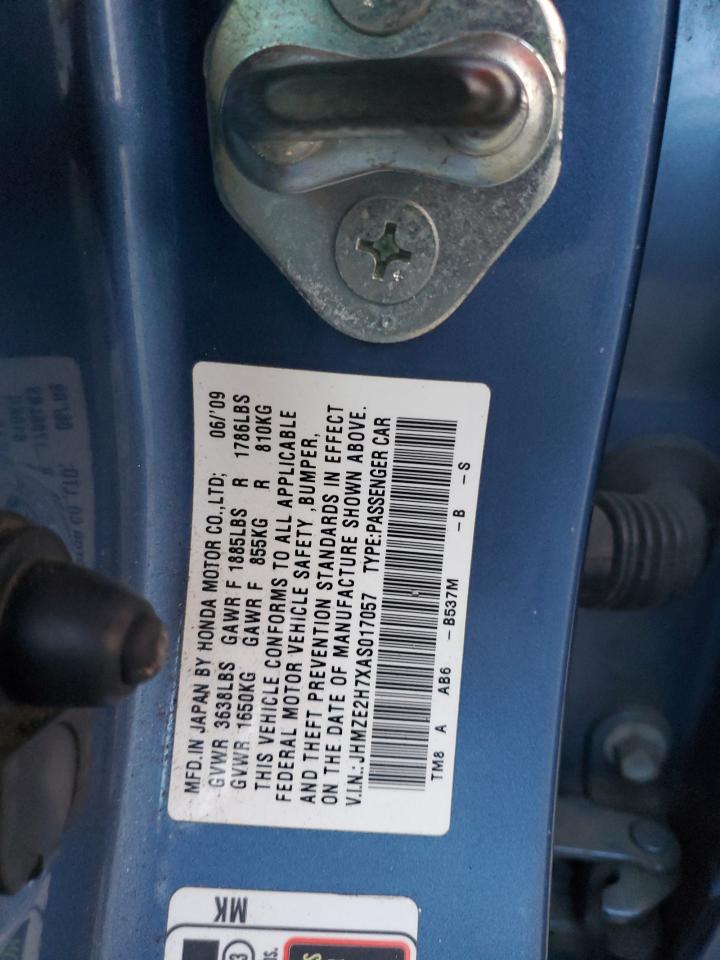 2010 Honda Insight Ex VIN: JHMZE2H7XAS017057 Lot: 92918095