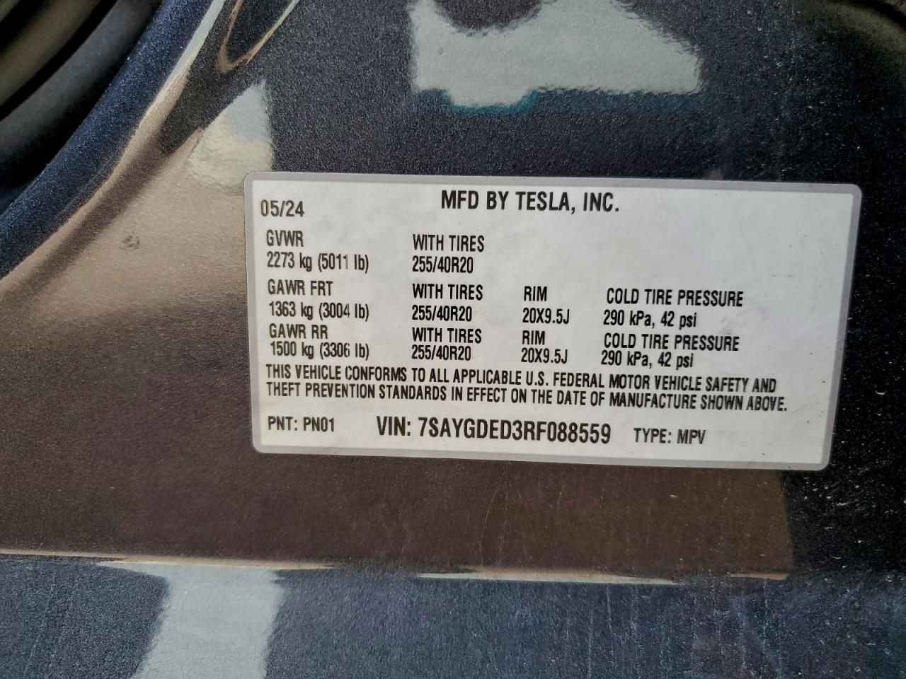 2024 Tesla Model Y VIN: 7SAYGDED3RF088559 Lot: 93643625