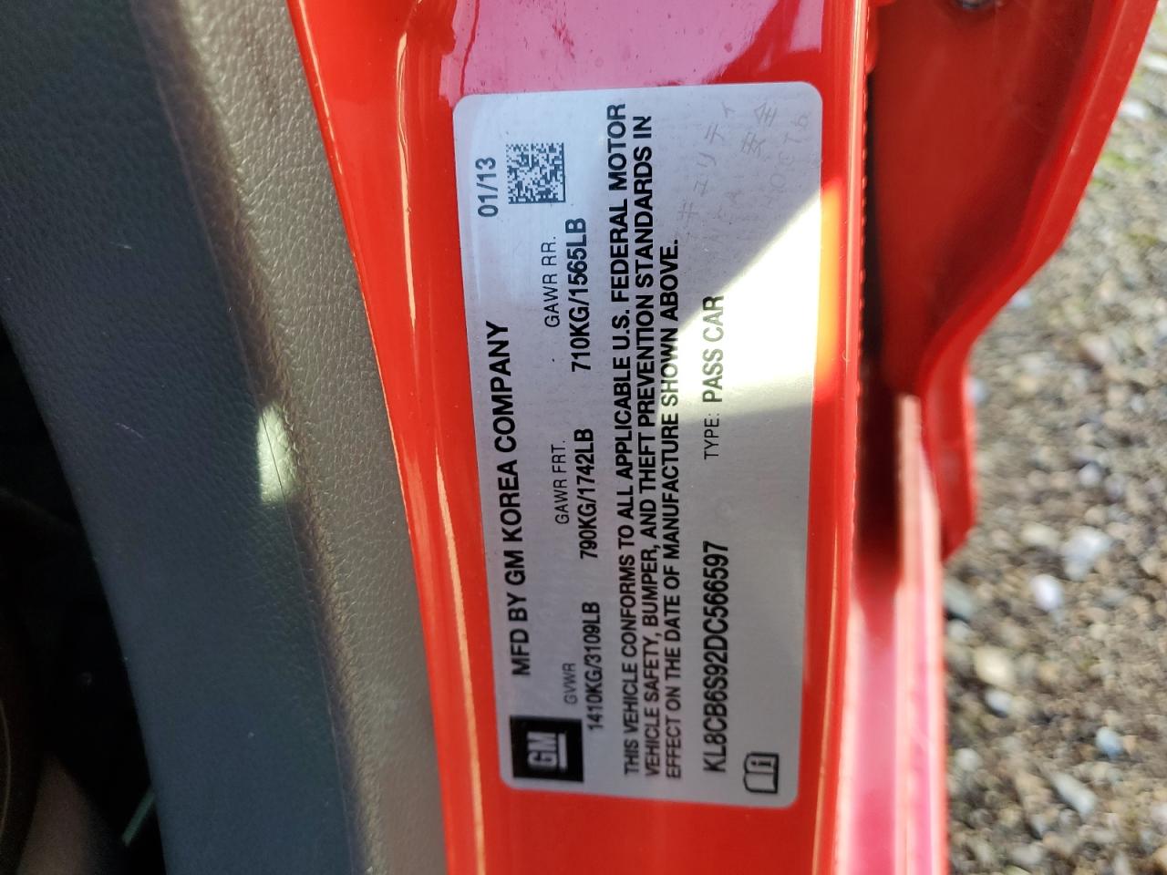 2013 Chevrolet Spark Ls VIN: KL8CB6S92DC566597 Lot: 93495285