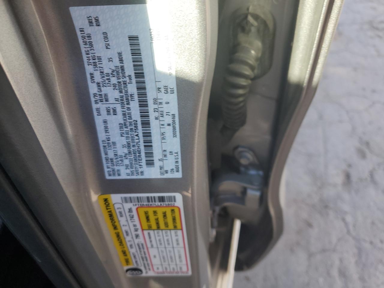 2020 Ford Ranger Xl VIN: 1FTER4EH7LLA75802 Lot: 91468345