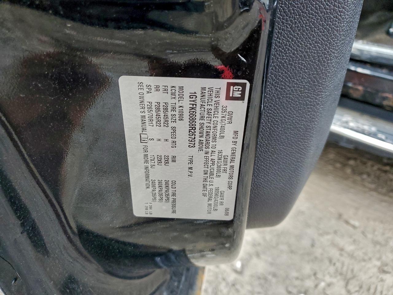 2008 Cadillac Escalade Esv VIN: 1GYFK66868R267973 Lot: 94857075