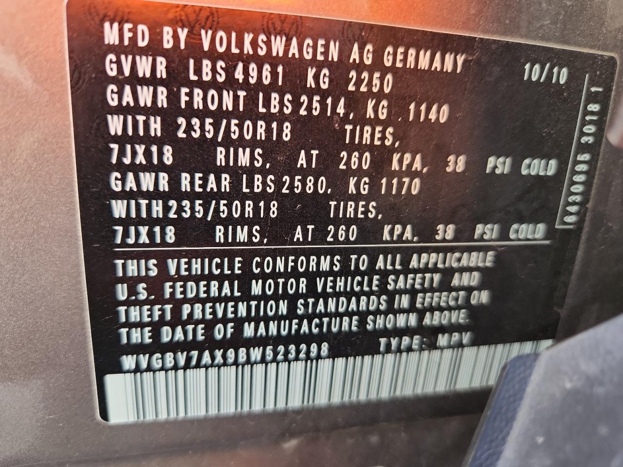 2011 Volkswagen Tiguan S VIN: WVGBV7AX9BW523298 Lot: 91603405