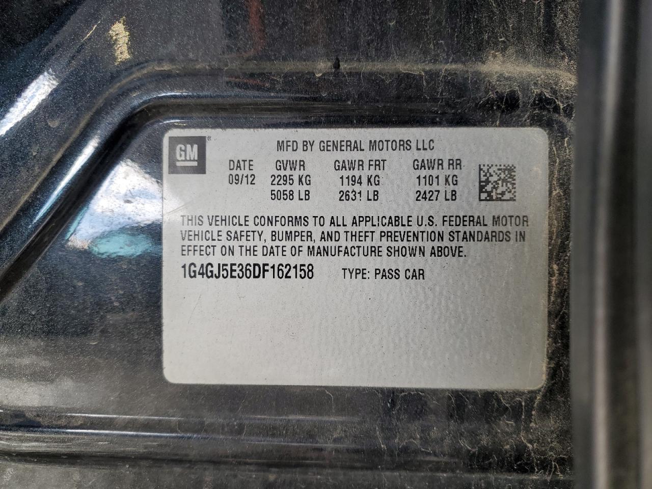 2013 Buick Lacrosse Touring VIN: 1G4GJ5E36DF162158 Lot: 92218845