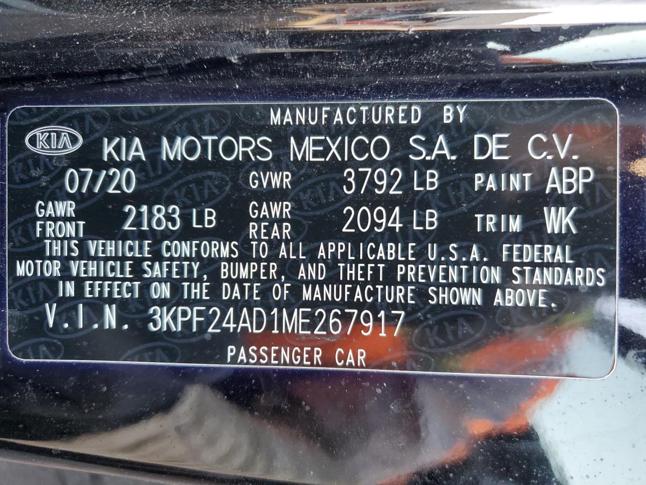 2021 Kia Forte Fe VIN: 3KPF24AD1ME267917 Lot: 91196475