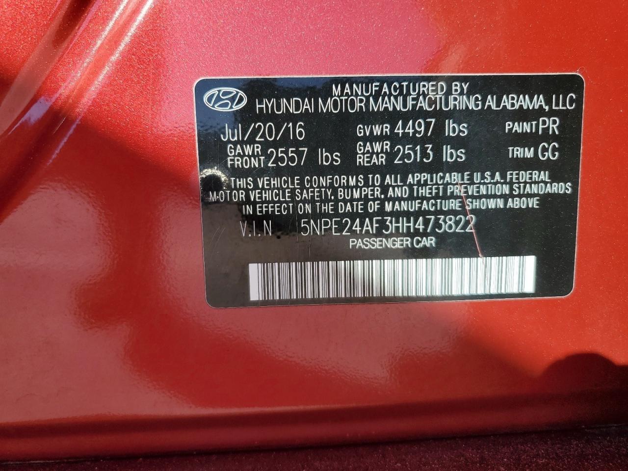 2017 Hyundai Sonata Se VIN: 5NPE24AF3HH473822 Lot: 93000175