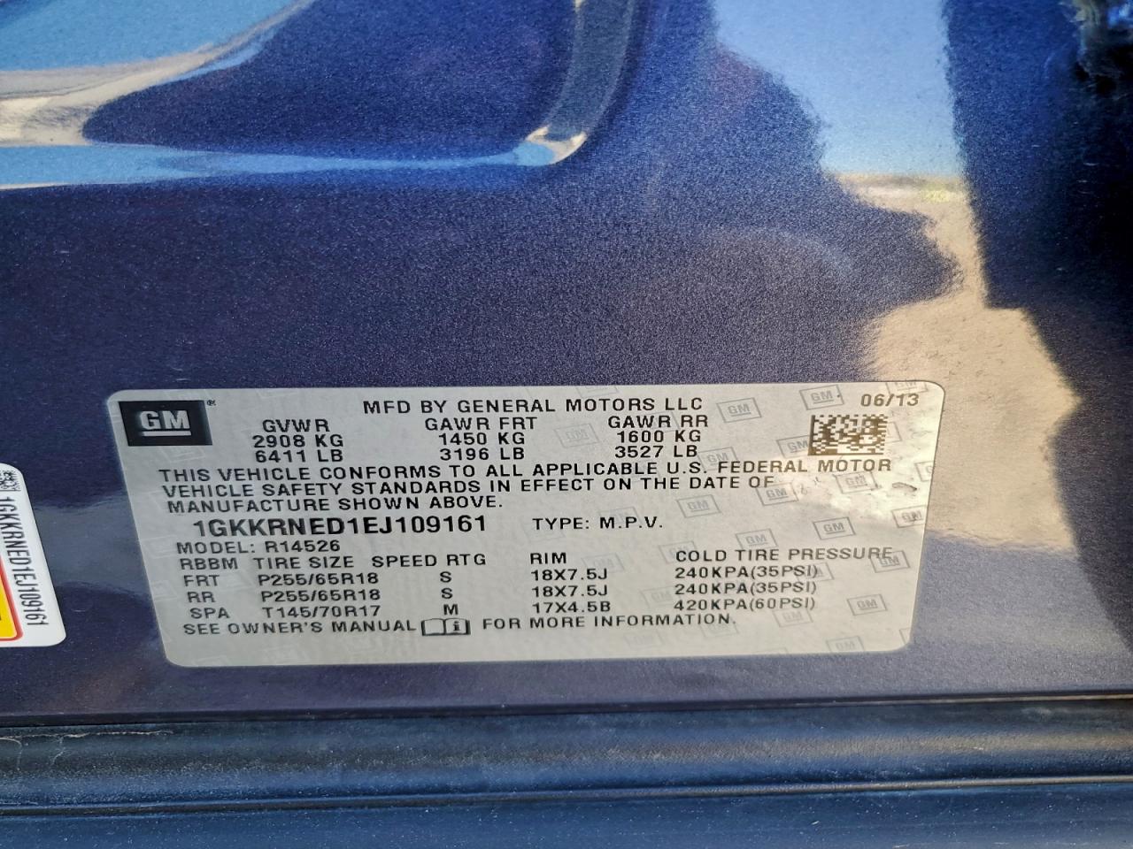 2014 GMC Acadia Sle VIN: 1GKKRNED1EJ109161 Lot: 94220675