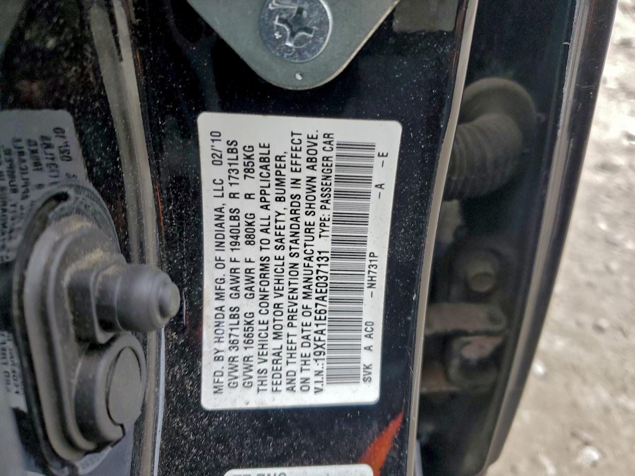 2010 Honda Civic Lx-S VIN: 19XFA1E67AE037131 Lot: 93067605