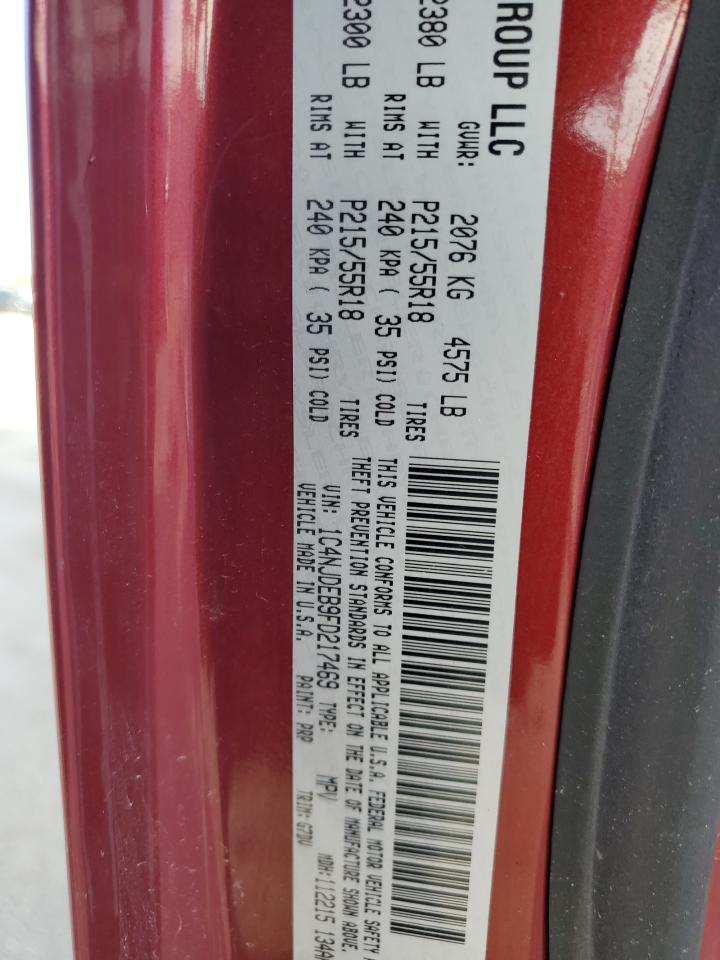 2015 Jeep Compass Latitude VIN: 1C4NJDEB9FD217469 Lot: 91074195