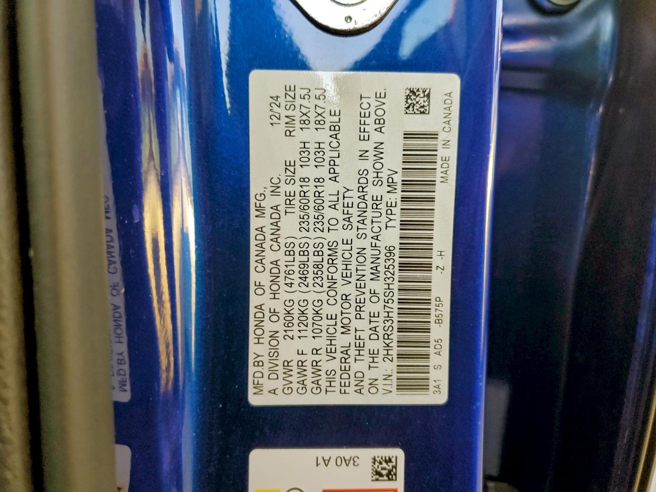 2025 Honda Cr-V Exl VIN: 2HKRS3H75SH325396 Lot: 94262185