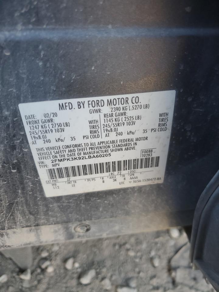 2020 Ford Edge Titanium VIN: 2FMPK3K92LBA60205 Lot: 93445315