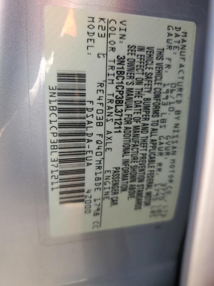 2011 Nissan Versa S VIN: 3N1BC1CP3BL371211 Lot: 91676975