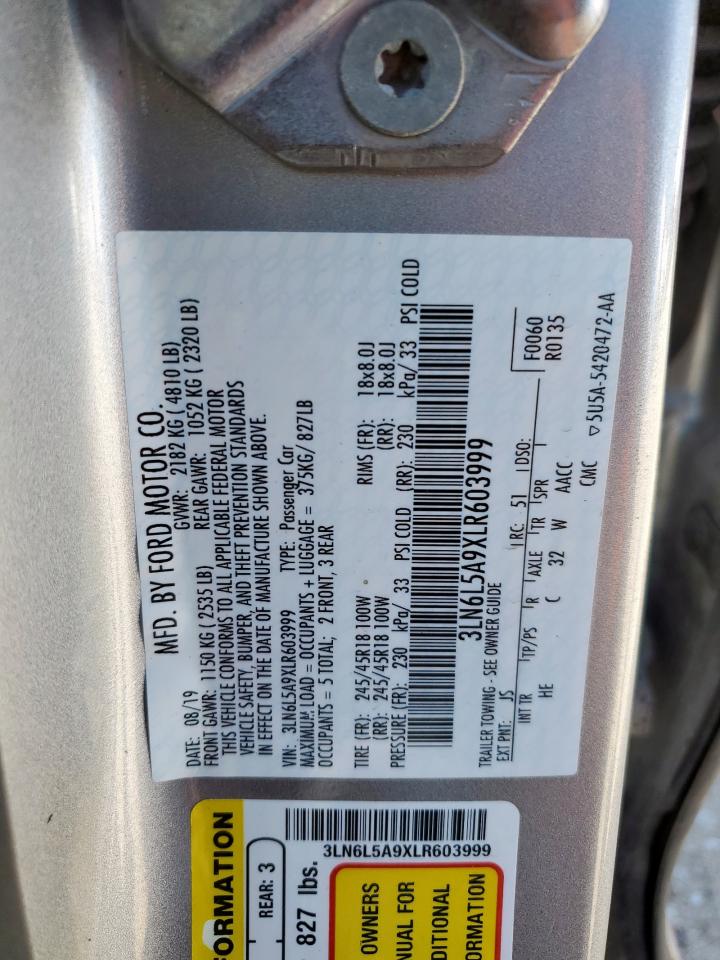 2020 Lincoln Mkz VIN: 3LN6L5A9XLR603999 Lot: 90949685