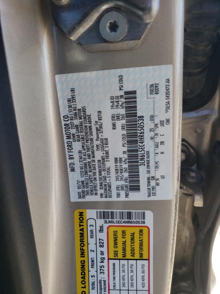 2017 Lincoln Mkz Reserve VIN: 3LN6L5EC4HR650538 Lot: 92482425