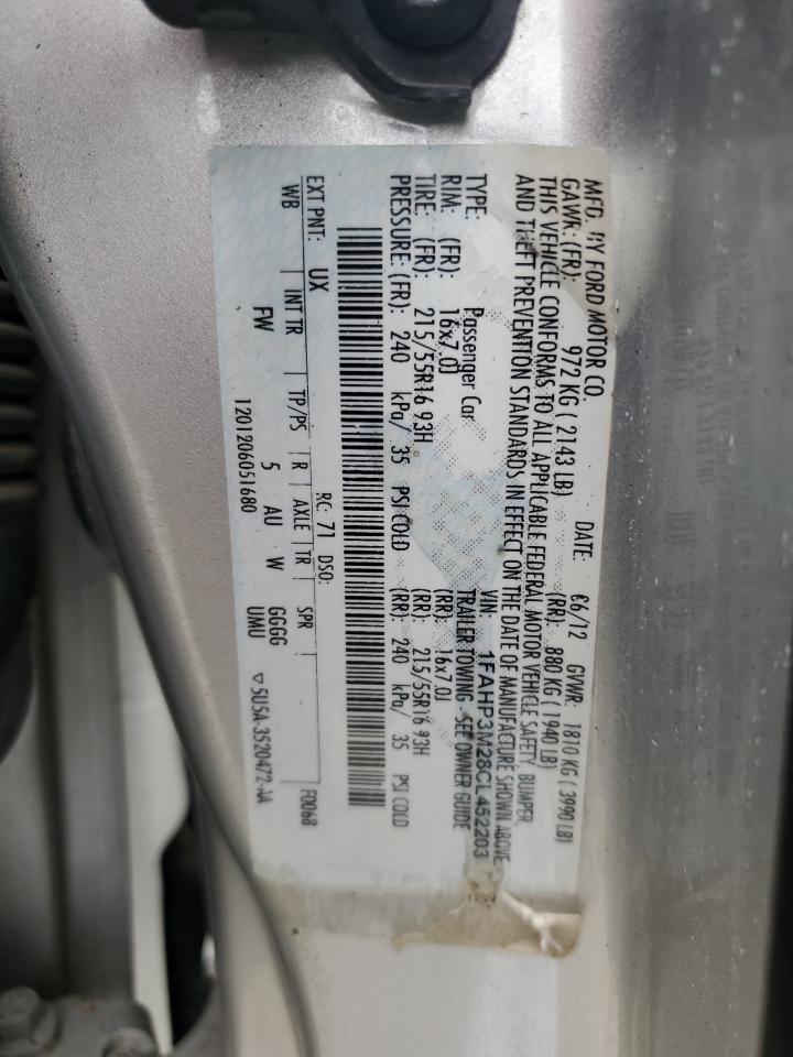 2012 Ford Focus Sel VIN: 1FAHP3M28CL452203 Lot: 92048285