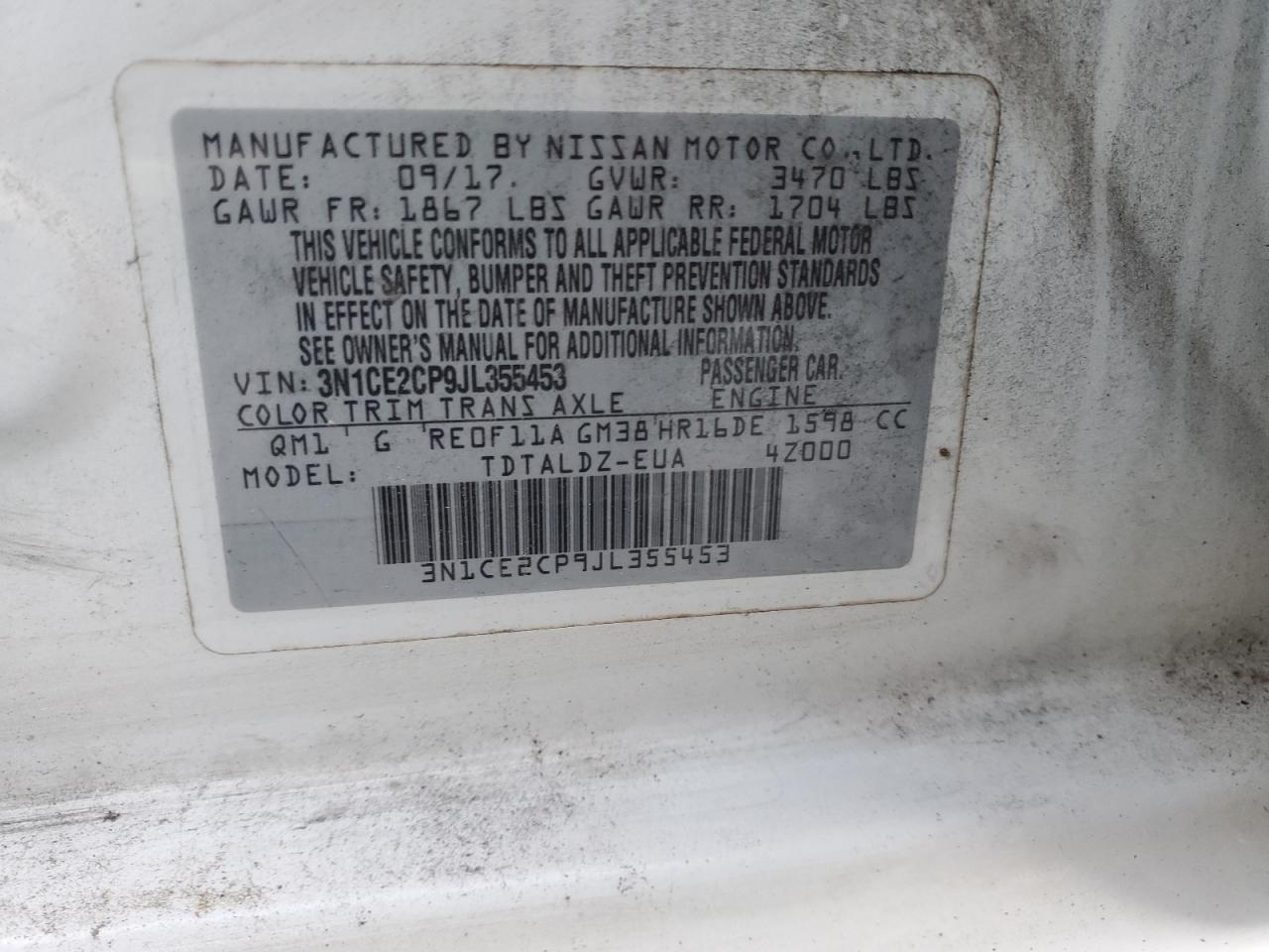 2018 Nissan Versa Note S VIN: 3N1CE2CP9JL355453 Lot: 91030515