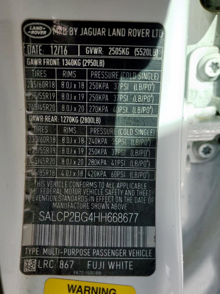 2017 Land Rover Discovery Sport Se VIN: SALCP2BG4HH668677 Lot: 92653115