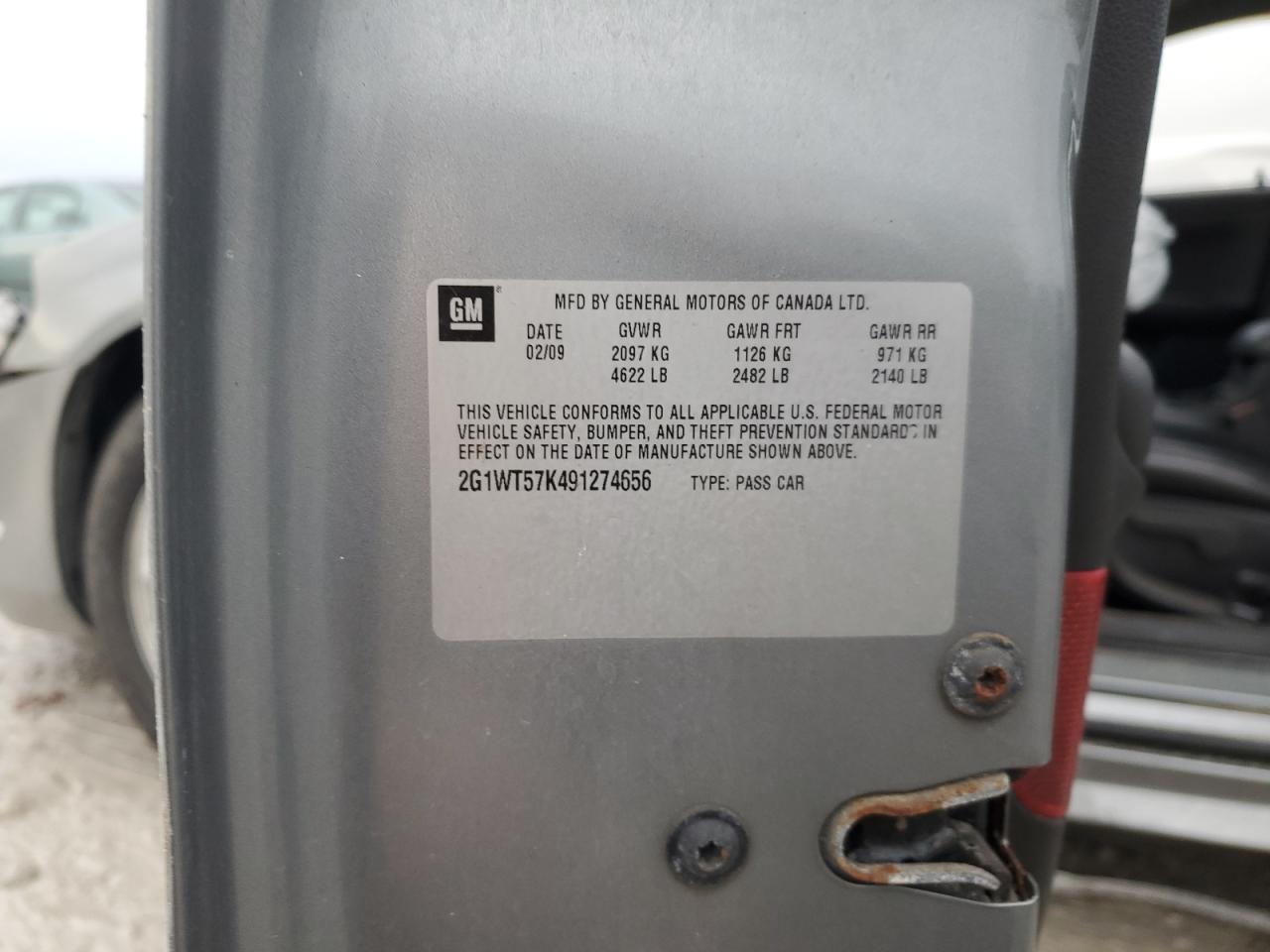 2009 Chevrolet Impala 1Lt VIN: 2G1WT57K491274656 Lot: 91482835