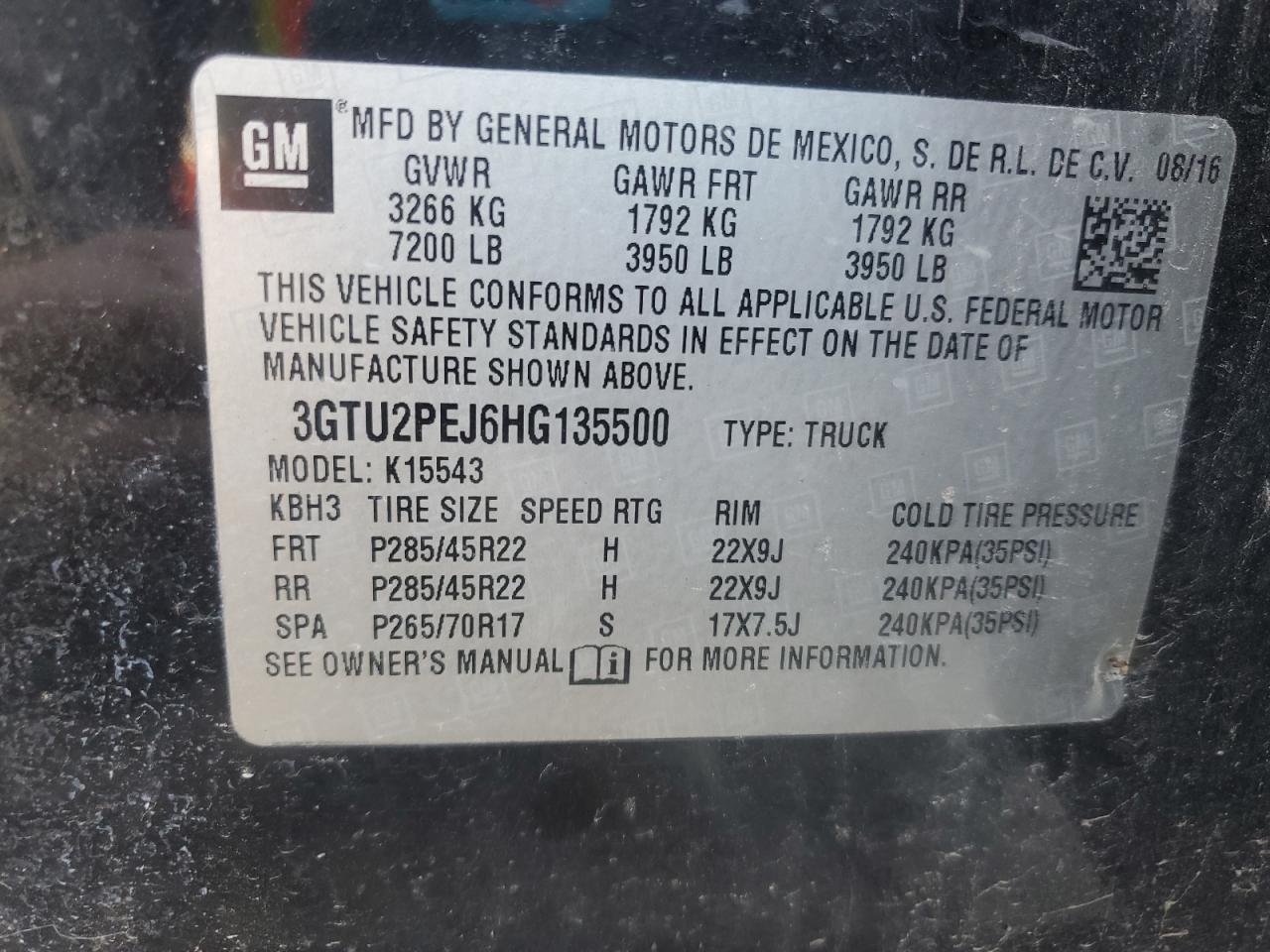 2017 GMC Sierra K1500 Denali VIN: 3GTU2PEJ6HG135500 Lot: 92167625