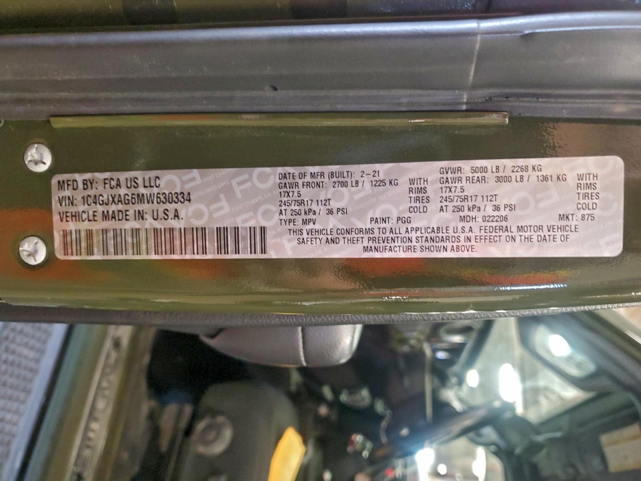 2021 Jeep Wrangler Sport VIN: 1C4GJXAG6MW630334 Lot: 92560075