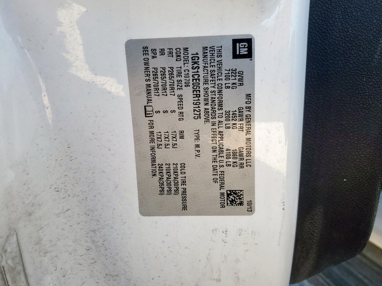 2014 GMC Yukon Slt VIN: 1GKS1CE05ER191275 Lot: 92031095