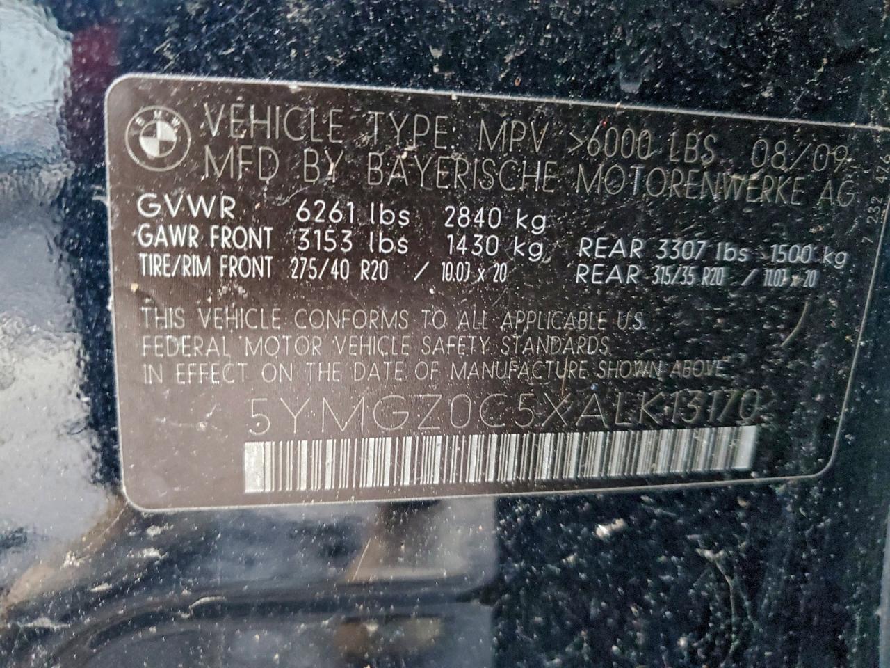 2010 BMW X6 M VIN: 5YMGZ0C5XALK13170 Lot: 94153305