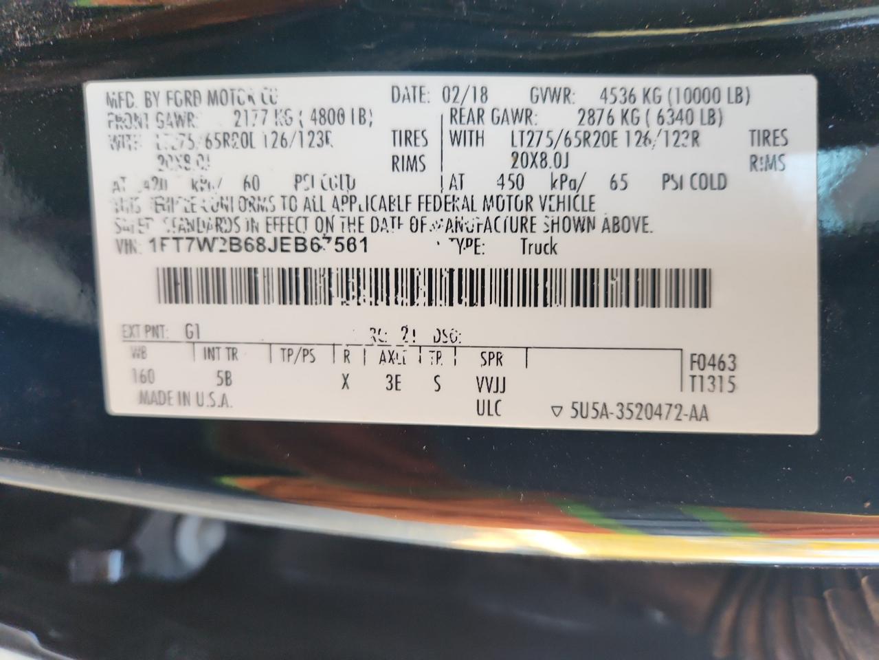 2018 Ford F250 Super Duty VIN: 1FT7W2B68JEB67561 Lot: 90896155