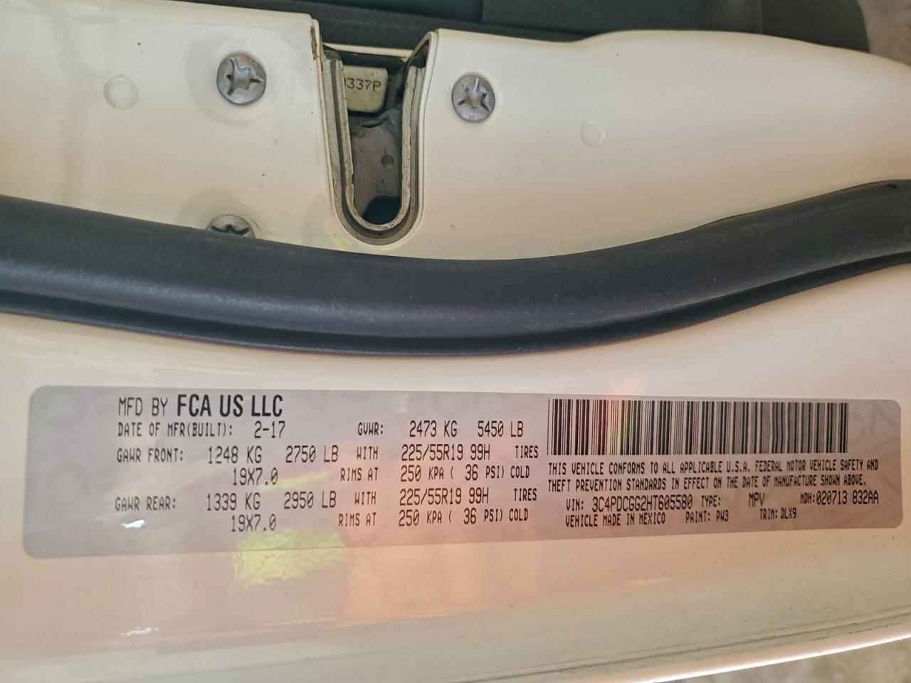 2017 Dodge Journey Crossroad VIN: 3C4PDCGG2HT605580 Lot: 94674805