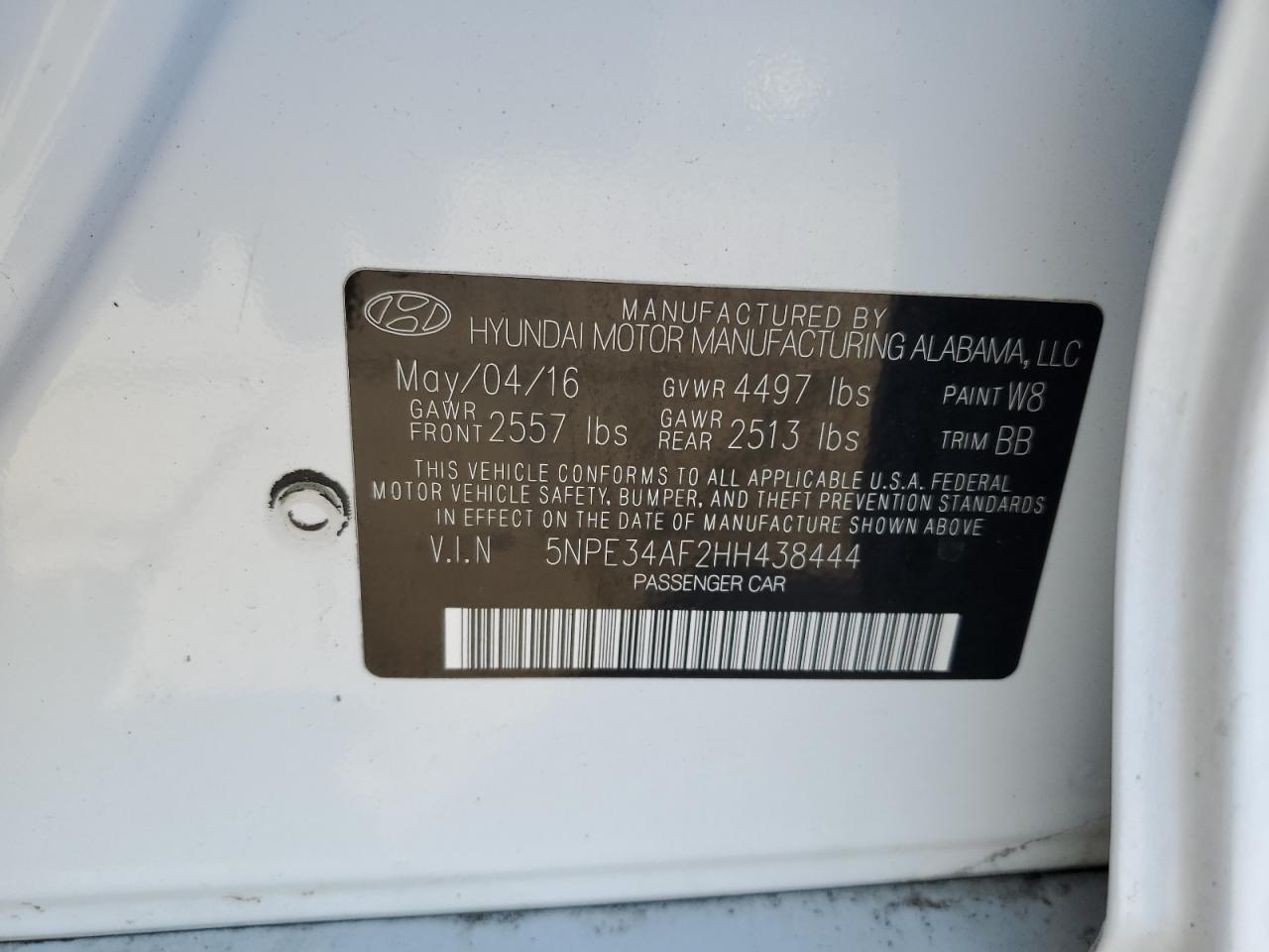 2017 Hyundai Sonata Sport VIN: 5NPE34AF2HH438444 Lot: 92038055