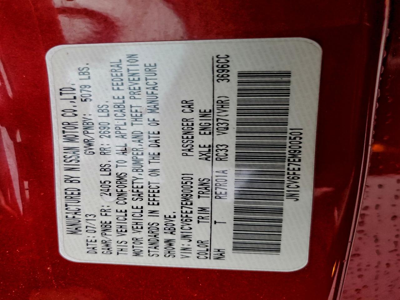 2014 Infiniti Q60 Base VIN: JN1CV6FE7EM900501 Lot: 94085715