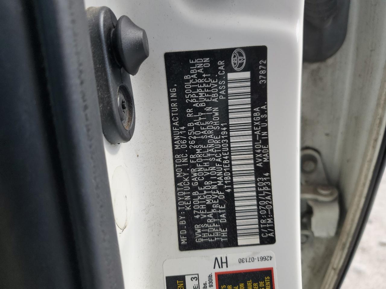 2014 Toyota Avalon Hybrid VIN: 4T1BD1EB4EU031941 Lot: 91371565