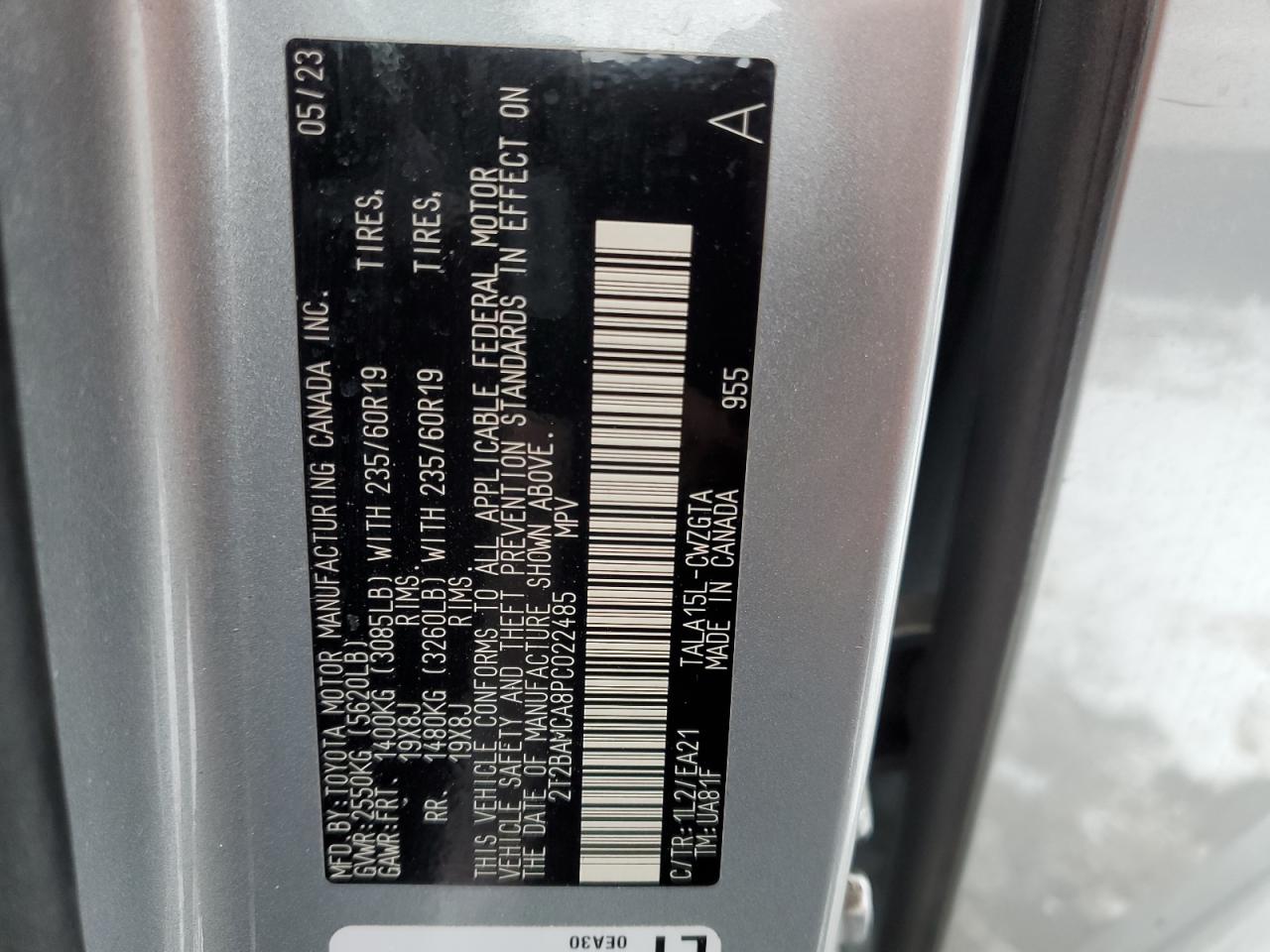 2023 Lexus Rx 350 Base VIN: 2T2BAMCA8PC022485 Lot: 71704985