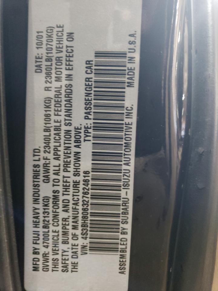 2002 Subaru Legacy Outback H6 3.0 Ll Bean VIN: 4S3BH806327624616 Lot: 91232465