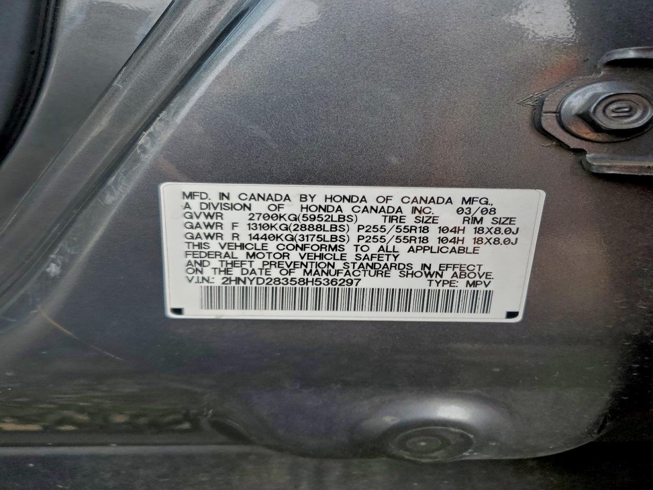 2008 Acura Mdx Technology VIN: 2HNYD28358H536297 Lot: 94112215