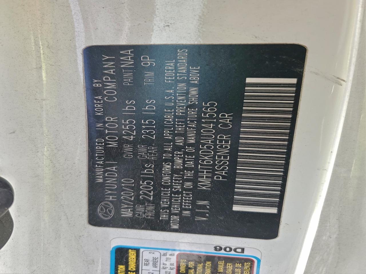 2010 Hyundai Genesis Coupe 2.0T VIN: KMHHT6KD5AU041565 Lot: 94804515