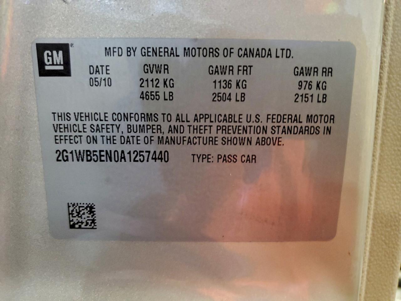 2010 Chevrolet Impala Lt VIN: 2G1WB5EN0A1257440 Lot: 93873755