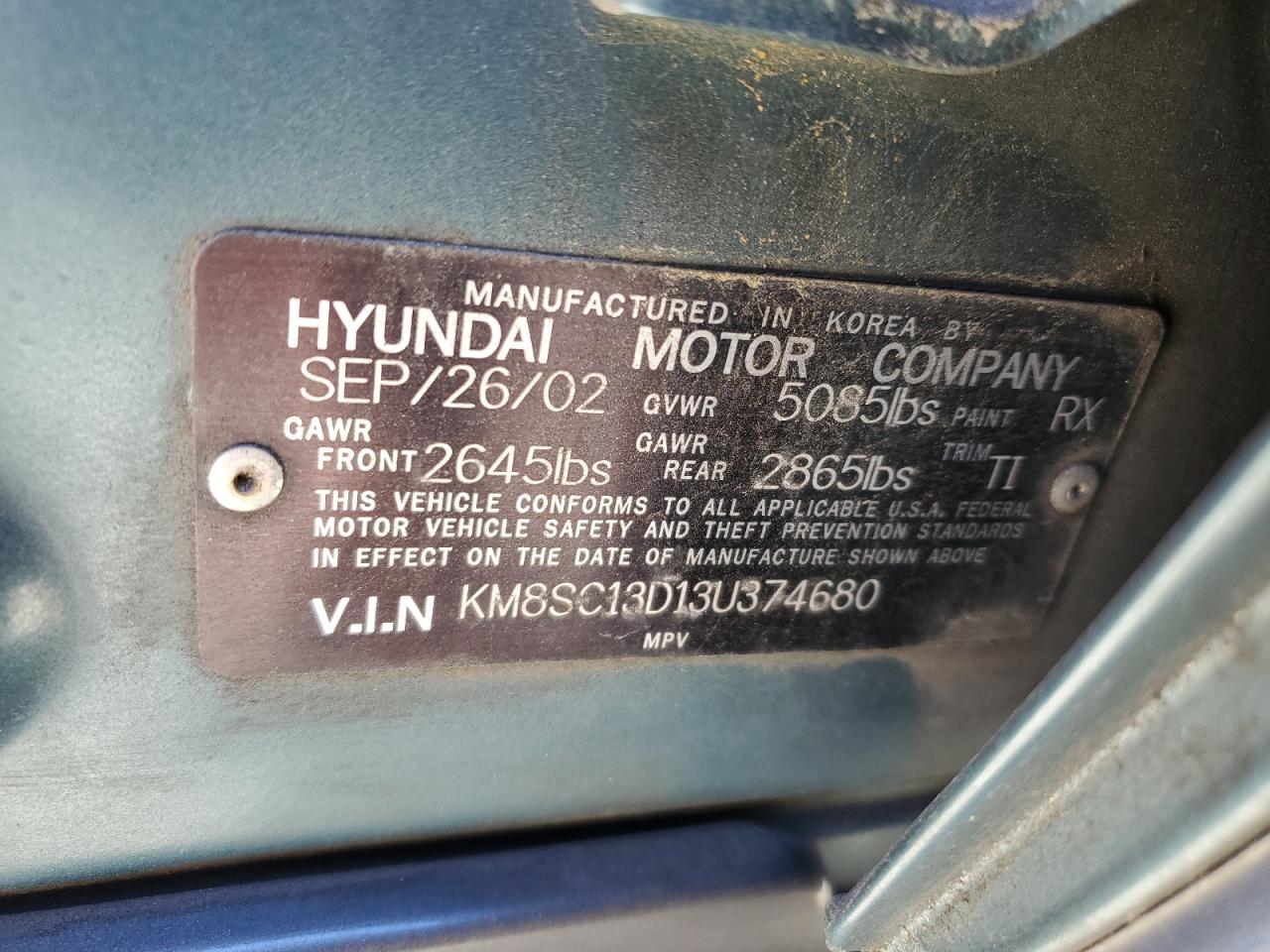 2003 Hyundai Santa Fe Gls VIN: KM8SC13D13U374680 Lot: 92720715