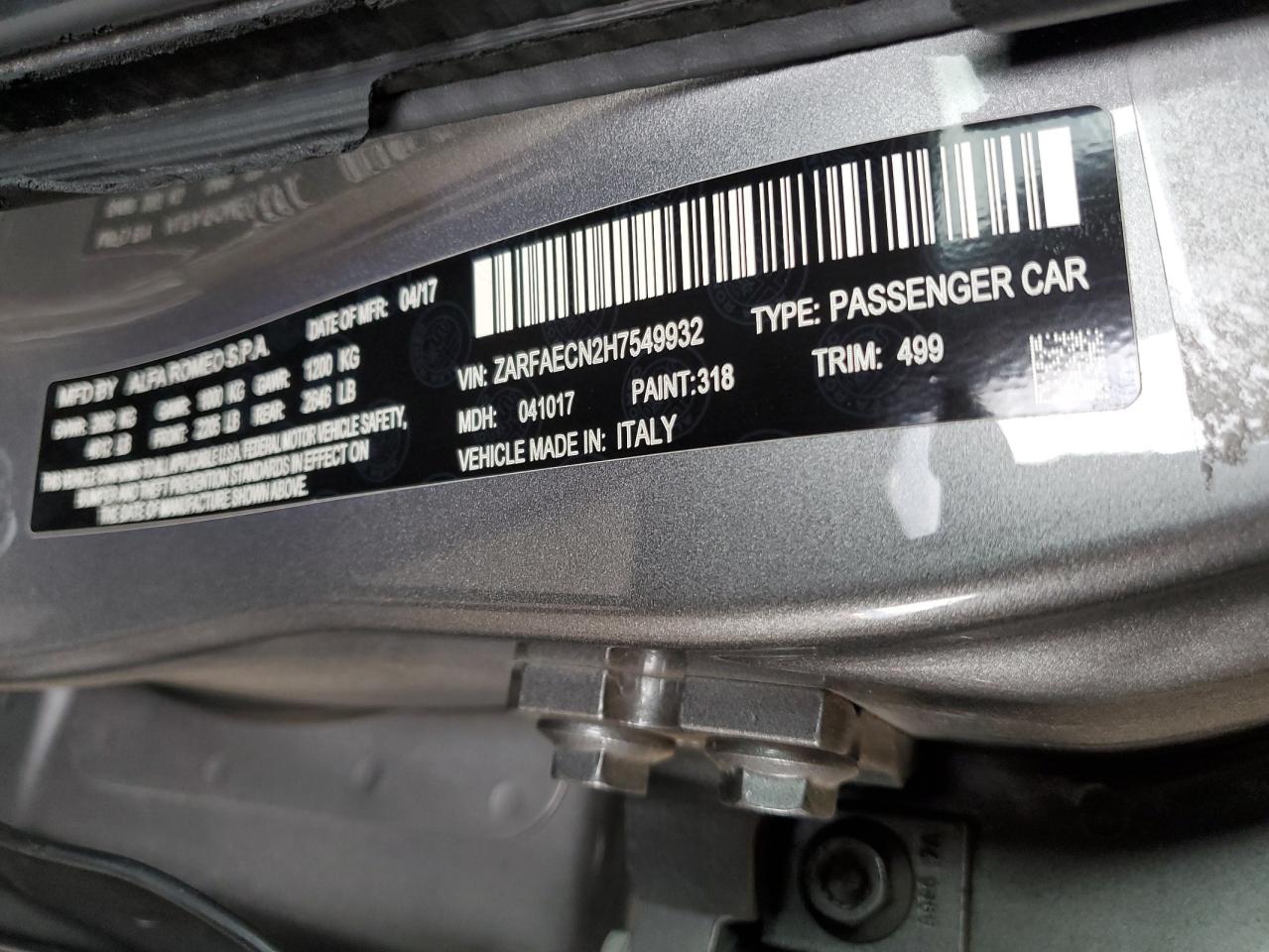 2017 Alfa Romeo Giulia Ti VIN: ZARFAECN2H7549932 Lot: 93148155