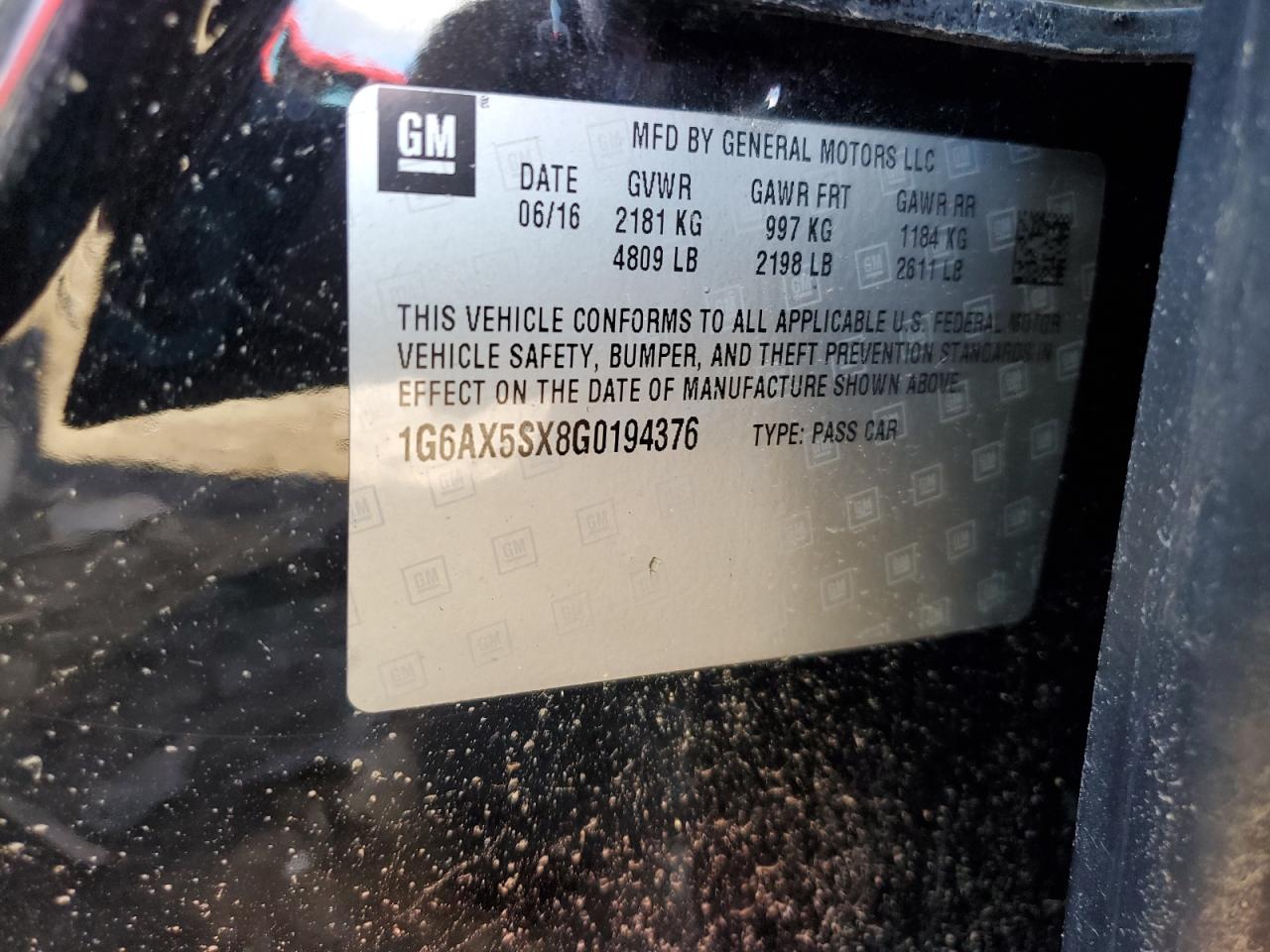 2016 Cadillac Cts Luxury Collection VIN: 1G6AX5SX8G0194376 Lot: 91180675