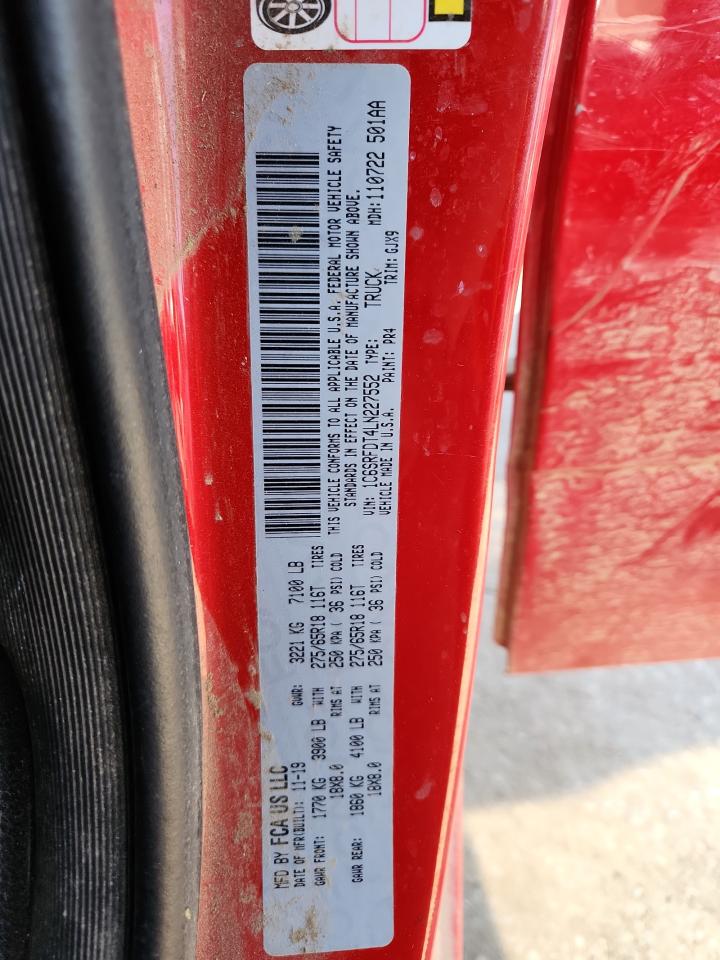 2020 Ram 1500 Laramie VIN: 1C6SRFDT4LN227552 Lot: 92286255