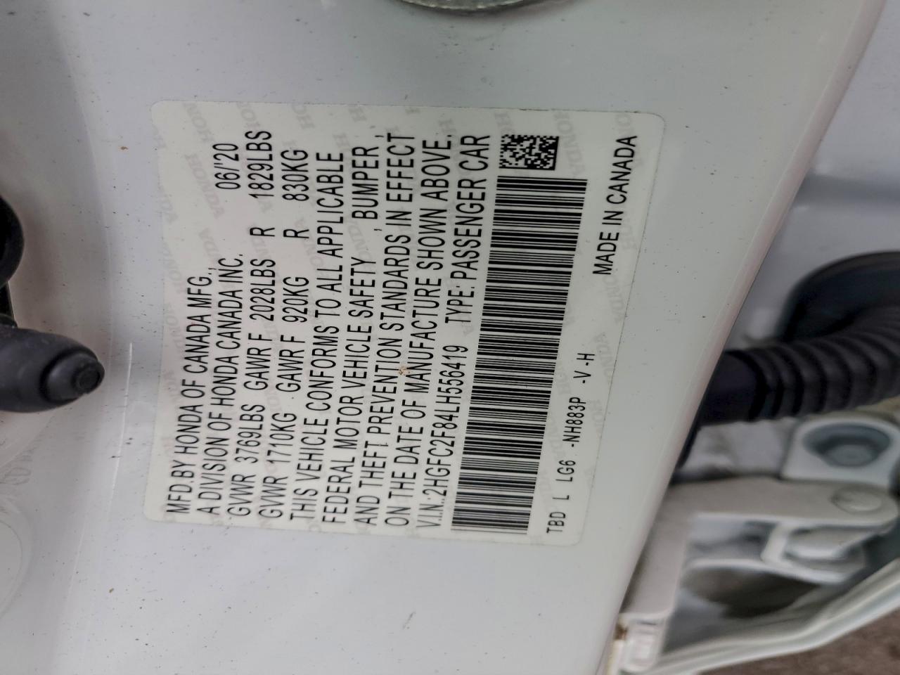 2020 Honda Civic Sport VIN: 2HGFC2F84LH556419 Lot: 92198355