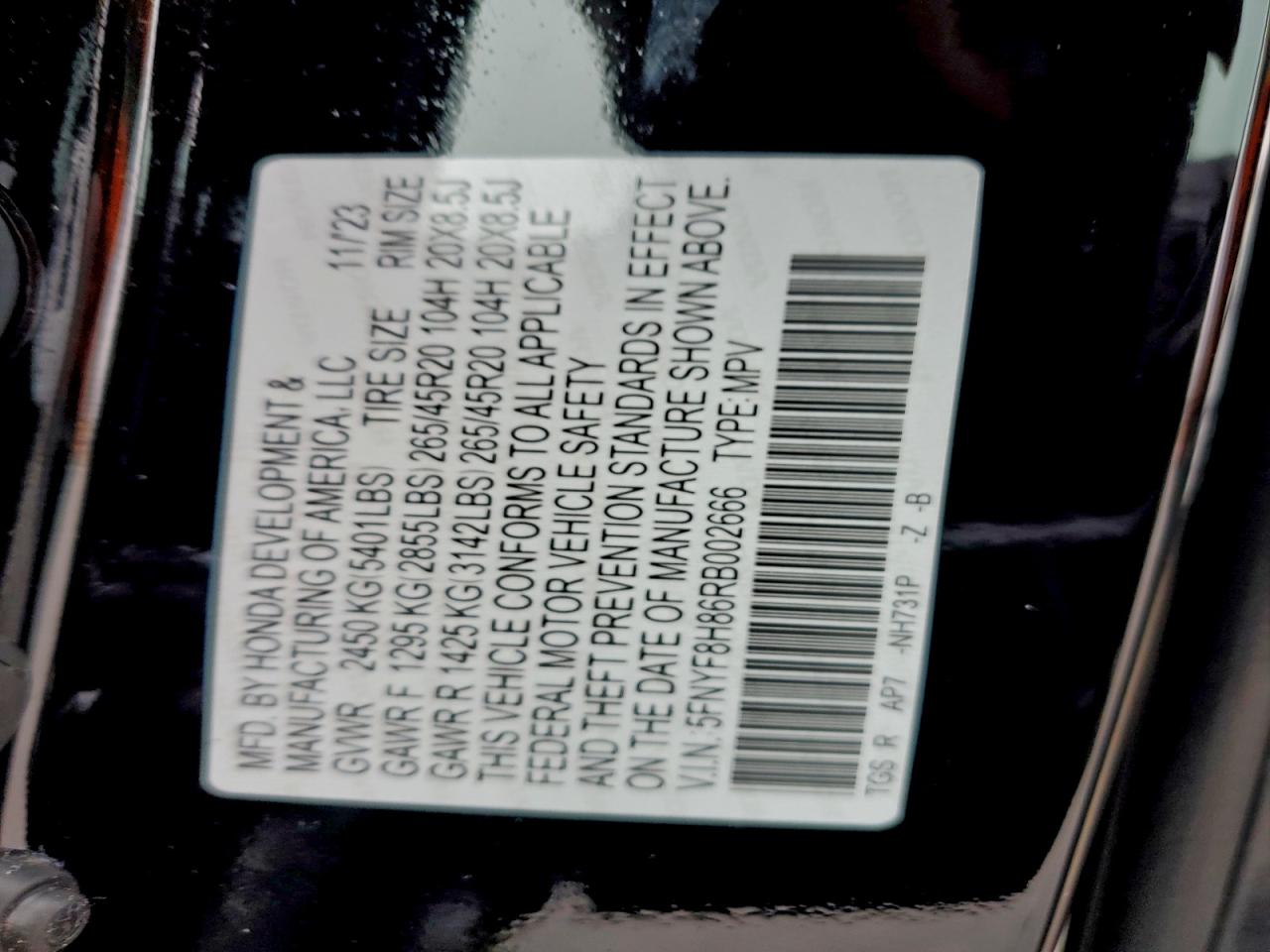 2024 Honda Passport Black Edition VIN: 5FNYF8H86RB002666 Lot: 94411025