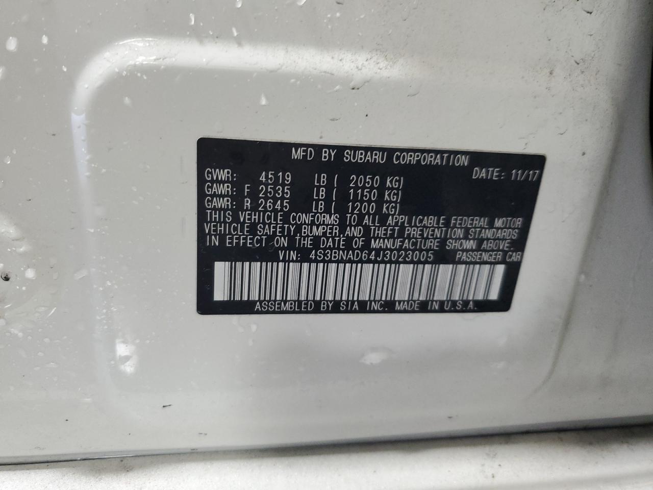 2018 Subaru Legacy 2.5I Premium VIN: 4S3BNAD64J3023005 Lot: 93670985