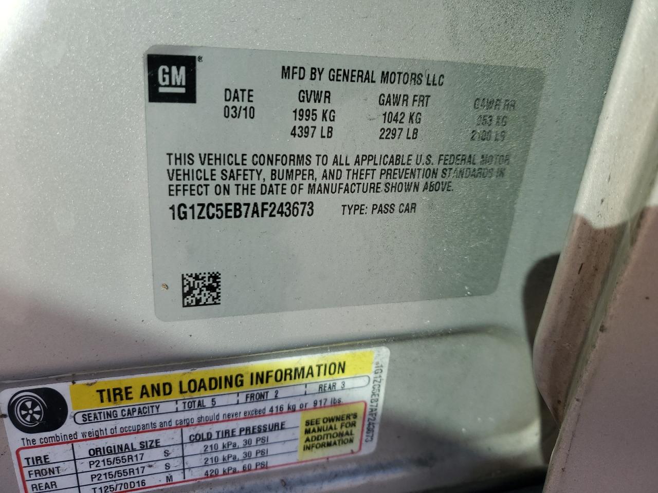 2010 Chevrolet Malibu 1Lt VIN: 1G1ZC5EB7AF243673 Lot: 92542585