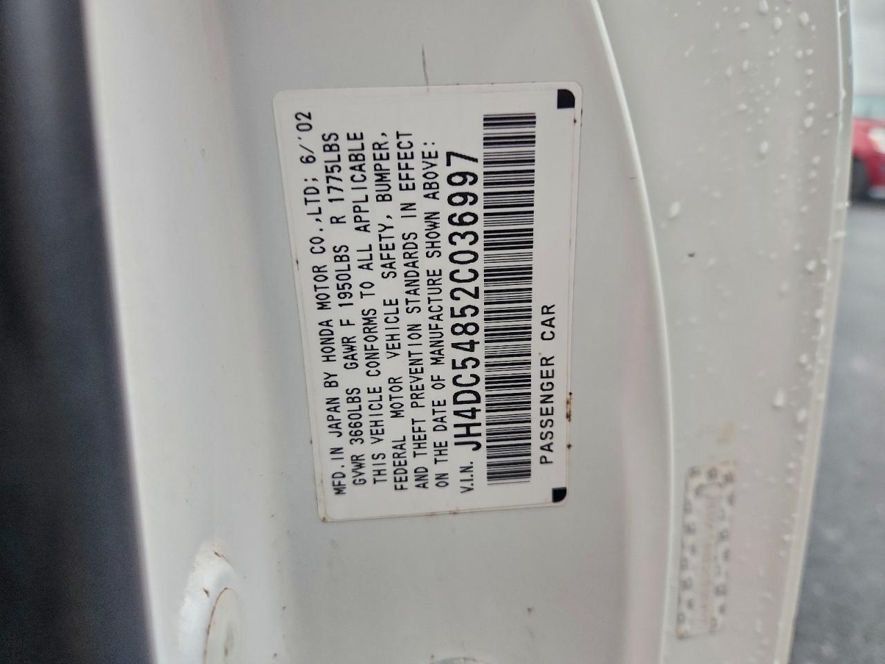 2002 Acura Rsx VIN: JH4DC54852C036997 Lot: 94177255