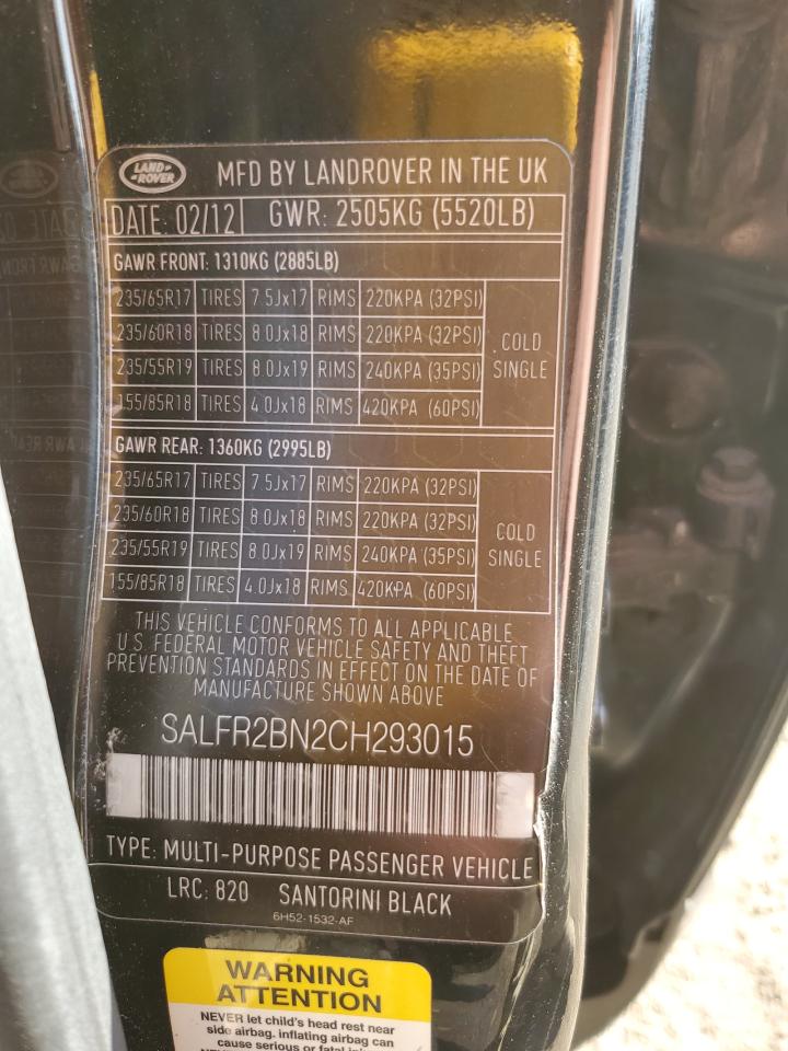 2012 Land Rover Lr2 Hse VIN: SALFR2BN2CH293015 Lot: 92046795