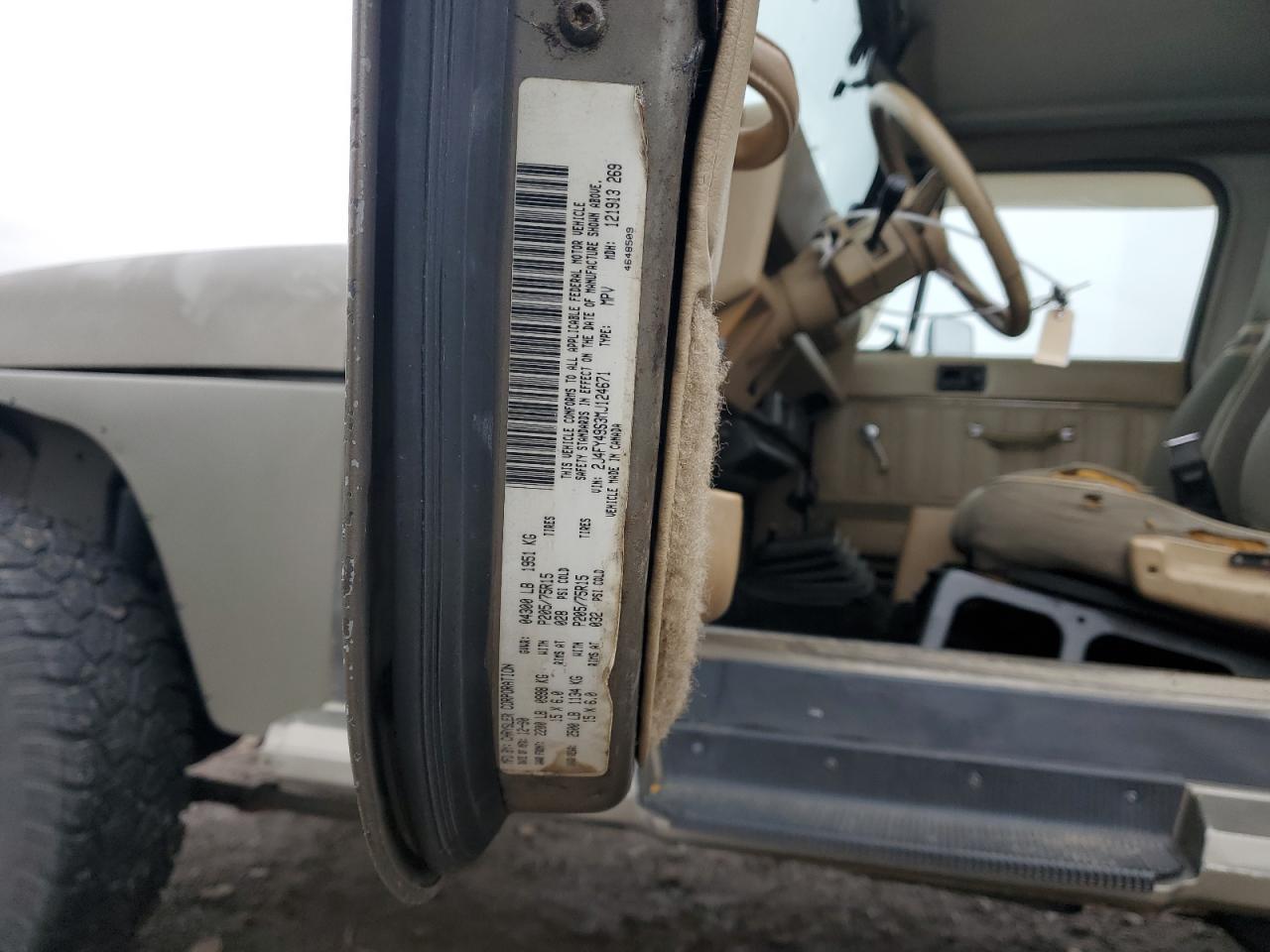 1991 Jeep Wrangler / Yj Sahara VIN: 2J4FY49S3MJ124671 Lot: 92989765