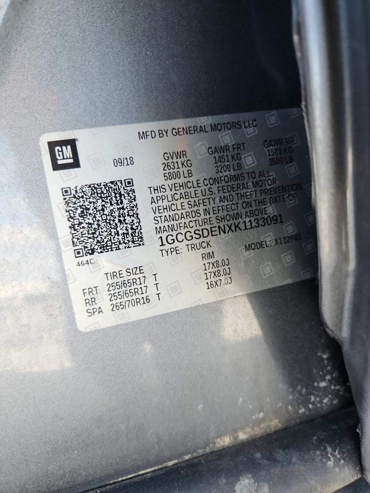 2019 Chevrolet Colorado Z71 VIN: 1GCGSDENXK1133091 Lot: 93696155