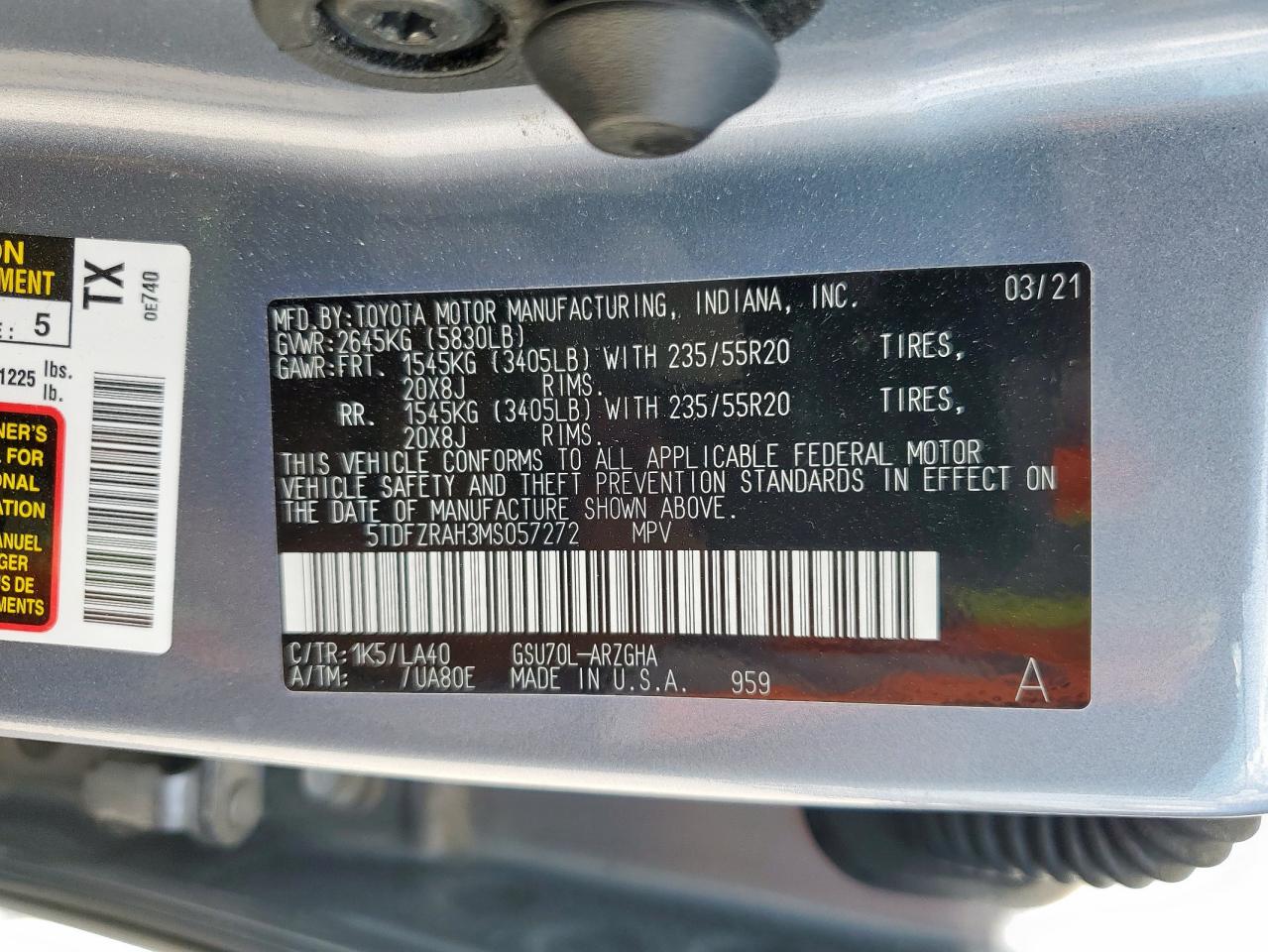 2021 Toyota Highlander Platinum VIN: 5TDFZRAH3MS057272 Lot: 92601505