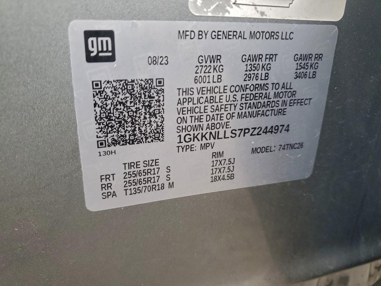 2023 GMC Acadia At4 VIN: 1GKKNLLS7PZ244974 Lot: 93894925